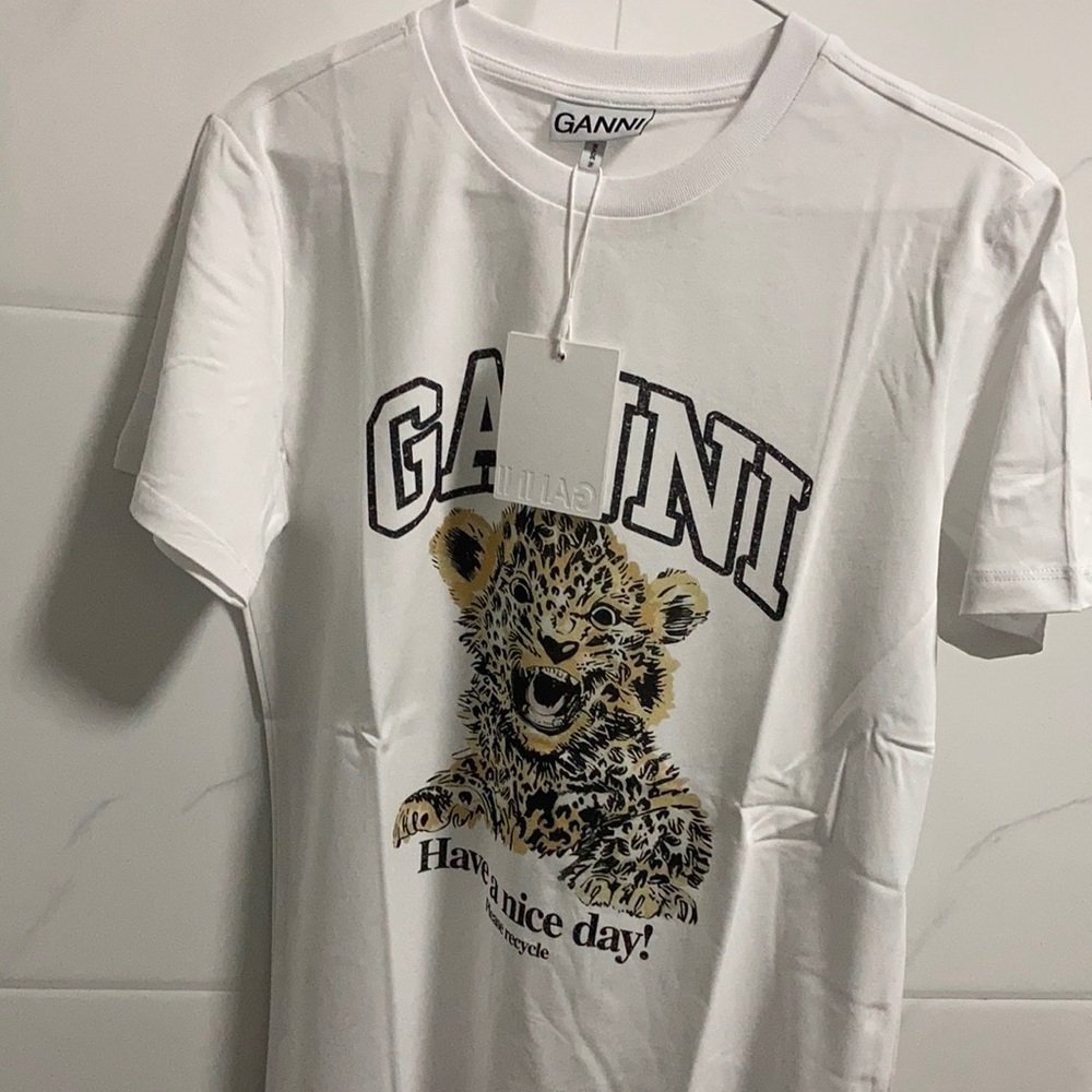 Women’s Ganni white Beaded Tiger T-Shirt size medium